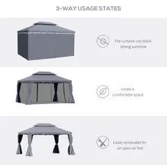 Outsunny 3 x 4m Aluminium Garden Gazebo, Marquee Canopy Shelter Pavilion Party Tent with Nets and Curtains for Garden and Deck, Dark Grey - 4