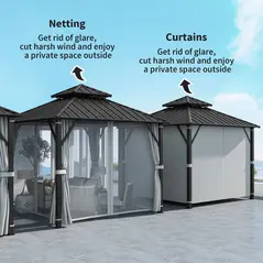 Outsunny 3 x 3(m) Hardtop Gazebo Canopy with Double Metal Roof, Waterproof Permanent Pavilion Garden Gazebo with Netting and Curtains, Easy to Assemble - 7