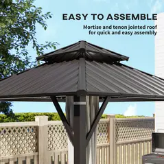 Outsunny 3 x 3(m) Hardtop Gazebo Canopy with Double Metal Roof, Waterproof Permanent Pavilion Garden Gazebo with Netting and Curtains, Easy to Assemble - 5
