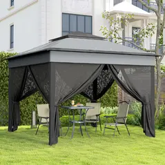 Outsunny 3 x 3(m) Pop Up Gazebo, Height Adjustable Instant Event Shelter with Netting and Carrying Bag, Grey - 8
