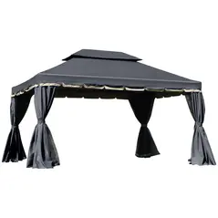 Outsunny 3 x 4m Aluminium Garden Gazebo, Marquee Canopy Shelter Pavilion Party Tent with Nets and Curtains for Garden and Deck, Black - 1