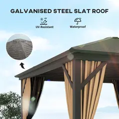 Outsunny 3 x 3(m) Metal Hardtop Gazebo, with Curtains and Accessories - Brown - 4