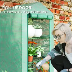 Outsunny 3 Tier Mini Greenhouse Portable Garden Grow House with Roll Up Door and Wire Shelves, 69 x 49 x 125 cm, Green - 5