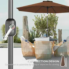 Outsunny 3(m) Tilting Parasol Garden Umbrellas, Outdoor Sun Shade with 8 Ribs, Tilt and Crank Handle for Balcony, Bench, Garden, Coffee - 6