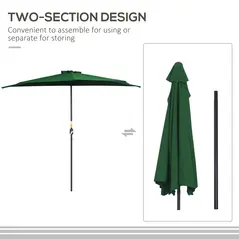 Outsunny 3(m) Half Parasol, Semi Round Umbrella with Metal Frame, Crank Handle for Balcony, Garden, Green - 4