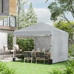 Outsunny 3 x 3 m Pop Up Gazebo, UPF 30+ Party Tent with 2 Sidewalls, Weight Bags and Wheeled Bag, Light Grey - 2