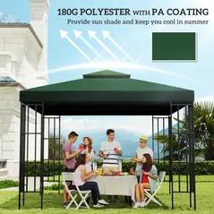 Outsunny 3(m) Gazebo Top Cover Double Tier Canopy Replacement Pavilion Roof Dark Green - 6