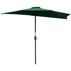 Outsunny 3(m) Half Parasol, Semi Round Umbrella with Metal Frame, Crank Handle for Balcony, Garden, Green - 1