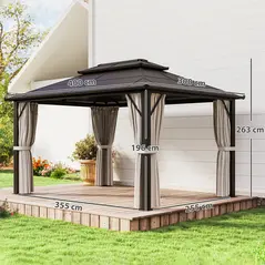 Outsunny 3 x 4m Hardtop Gazebo Canopy with UPF30+ Double Polycarbonate Roof, Aluminium Frame Garden Gazebo Permanent Pavilion with Mosquito Netting and Curtains for Patio, Deck, Beige - 3
