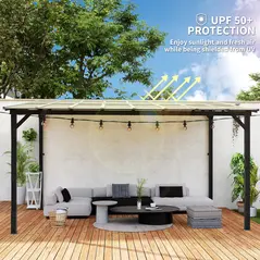 Outsunny 3 x 4.3m Metal Pergola with UPF 50+ and Waterproof Polycarbonate Roof, Wall-Mounted or Free Standing Garden Gazebo, Wind-resistant Outdoor Sun Shade, Dark Grey - 4