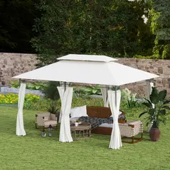 Outsunny 3 x 4m Metal Frame, Two-Tier Roof Gazebo - Cream White - 9