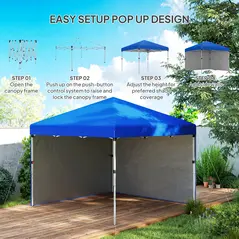 Outsunny 3 x 3 (M) Pop Up Gazebo, UPF 30+ with 2 Sidewalls, Leg Weight Bags and Wheeled Bag, Height Adjustable Party Tent Event Shelter for Garden, Patio, Blue - 5