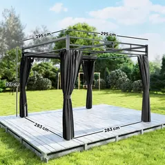 Outsunny 3 x 3 m Pergola with Retractable Roof Canopy and Curtains, UPF30+ Metal Frame Garden Pergola Gazebo Sun Shade, Dark Grey - 3