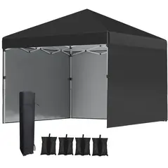 Outsunny 3 x 3 (M) Pop Up Gazebo Event Shelter, Height Adjustable Party Tent with 3 Sidewalls, Weight Bags and Wheeled Bag - 1