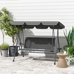 Outsunny 3 Seater Swing Chair, Garden Swing Seat Bench with Adjustable Canopy, Rattan Seat and Steel Frame for Patio, Yard, Grey - 8