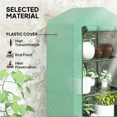 Outsunny 3 Tier Mini Greenhouse Portable Garden Grow House with Roll Up Door and Wire Shelves, 69 x 49 x 125 cm, Green - 4