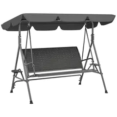 Outsunny 3 Seater Swing Chair, Garden Swing Seat Bench with Adjustable Canopy, Rattan Seat and Steel Frame for Patio, Yard, Grey - 1