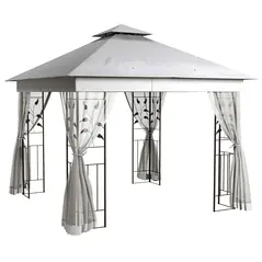 Outsunny 3 x 3m Steel Frame Double Roof Garden Gazebo - Light Grey - 1