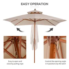 Outsunny 3 x 3 metre Patio Parasol Garden Umbrellas Sunshade Outdoor Wooden Parasol Canopy Double Tier, Beige, BASE NOT INCLUDED - 6