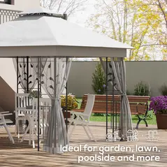 Outsunny 3 x 3m Steel Frame Double Roof Garden Gazebo - Light Grey - 7