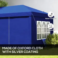 Outsunny 3 x 6m Pop-Up Gazebo, with Curtain Walls and Windows - Blue - 4
