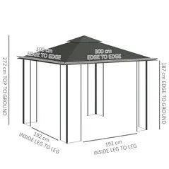 Outsunny 3 x 3m Steel Frame Double Roof Garden Gazebo - Light Grey - 3