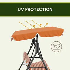 Outsunny 3 Seater Garden Swing Chair, Outdoor Swing Chair with Adjustable Canopy, Mental Frame & Cushions, Orange - 8