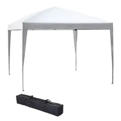 Outsunny 3 x 3M Garden Pop Up Gazebo Height Adjustable Marquee Party Tent Wedding Canopy with Carrying Bag, White - 1