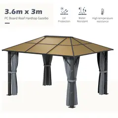 Outsunny 3 x 3.6m Garden Aluminium Gazebo Hardtop Roof Canopy Marquee Party Tent Patio with Mesh Curtains & Side Walls - Grey - 4