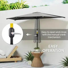 Outsunny 3(m) Half Parasol, Semi Round Umbrella with Metal Frame, Crank Handle for Balcony, Garden, Dark Grey - 4