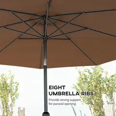 Outsunny 3(m) Tilting Parasol Garden Umbrellas, Outdoor Sun Shade with 8 Ribs, Tilt and Crank Handle for Balcony, Bench, Garden, Coffee - 7