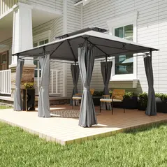 Outsunny 3 x 4m Metal Frame, Two-Tier Roof Gazebo - Dark Grey - 9