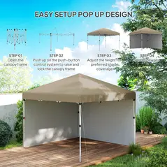 Outsunny 3 x 3 (M) Pop Up Gazebo, UPF 30+ with 2 Sidewalls, Leg Weight Bags and Wheeled Bag, Height Adjustable Party Tent Event Shelter for Garden, Patio, Khaki - 5