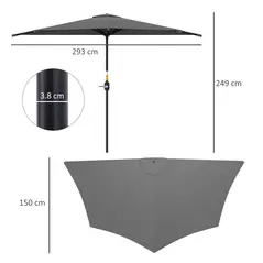 Outsunny 3(m) Half Parasol, Semi Round Umbrella with Metal Frame, Crank Handle for Balcony, Garden, Dark Grey - 3