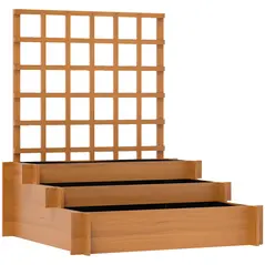 Outsunny 3 Tier Garden Planters with Trellis for Vine Climbing, Wooden Raised Beds, 95x95x110cm, Brown - 1