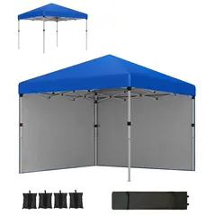 Outsunny 3 x 3 (M) Pop Up Gazebo, UPF 30+ with 2 Sidewalls, Leg Weight Bags and Wheeled Bag, Height Adjustable Party Tent Event Shelter for Garden, Patio, Blue - 1