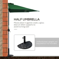 Outsunny 3(m) Half Parasol, Semi Round Umbrella with Metal Frame, Crank Handle for Balcony, Garden, Green - 7