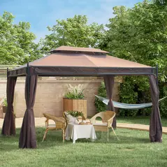 Outsunny 3 x 4m Garden Gazebo, Double Roof Marquee Canopy Shelter with Sidewalls, Solid Steel Frame for Garden, Lawn, Backyard and Deck - 2