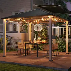 Outsunny 3 x 3 m Decorative Metal Gazebo - Black/Wood-Effect - 7