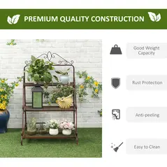 Outsunny 3 Tier Stair Style Metal Plant Stand, Flower Pot Holder Display Shelf, Storage Organizer Rack for Indoor Outdoor Patio Balcony Yard - 5