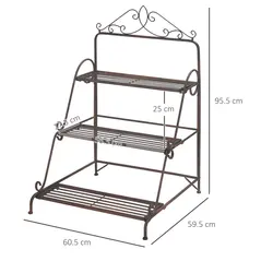 Outsunny 3 Tier Stair Style Metal Plant Stand, Flower Pot Holder Display Shelf, Storage Organizer Rack for Indoor Outdoor Patio Balcony Yard - 3