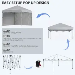 Outsunny 3 x 3 m Pop Up Gazebo, UPF 30+ Party Tent with 2 Sidewalls, Weight Bags and Wheeled Bag, Light Grey - 5