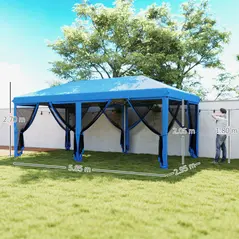 Outsunny 3 x 6m Pop Up Gazebo, Outdoor Canopy Shelter, Marquee Party Wedding Tent with 6 Mesh Walls and Carry Bag, Blue - 3