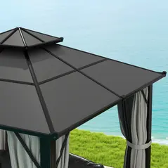 Outsunny 3 x 3(m) Hardtop Gazebo Canopy with UPF30+ Double Polycarbonate Roof, Aluminium Frame Garden Gazebo Permanent Pavilion with Mosquito Netting and Curtains for Patio, Deck, Grey - 9