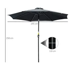 Outsunny 3(m) Tilting Parasol Garden Umbrellas, Outdoor Sun Shade with 8 Ribs, Tilt and Crank Handle for Balcony, Bench, Garden, Black - 3