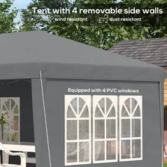 Outsunny 3 x 6m Pop-Up Gazebo, with Removable Walls - Grey - 8