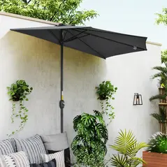 Outsunny 3(m) Half Parasol Semi Round Umbrella Patio Metal Frame Crank Handle for Balcony-- NO BASE INCLUDED, Grey - 2