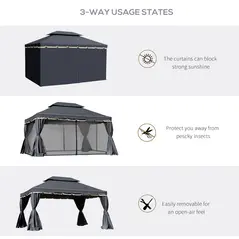 Outsunny 3 x 4m Aluminium Garden Gazebo, Marquee Canopy Shelter Pavilion Party Tent with Nets and Curtains for Garden and Deck, Black - 4