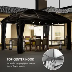 Outsunny 3 x 4m Hardtop Gazebo Canopy with Metal Roof, Aluminium Gazebo Permanent Pavilion with Netting and Curtains, Dark Grey - 6