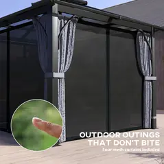 Outsunny 3 x 3(m) Hardtop Gazebo Canopy with 7mm Double Polycarbonate Roof, Garden Gazebo Permanent Pavilion with Mosquito Netting and Curtains for Patio, Deck, Dark Grey - 7